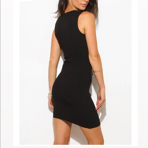 BLACK RIBBED KNIT LACEUP SLEEVELESS  MINI DRESS SIZE  S - Picture 2 of 6